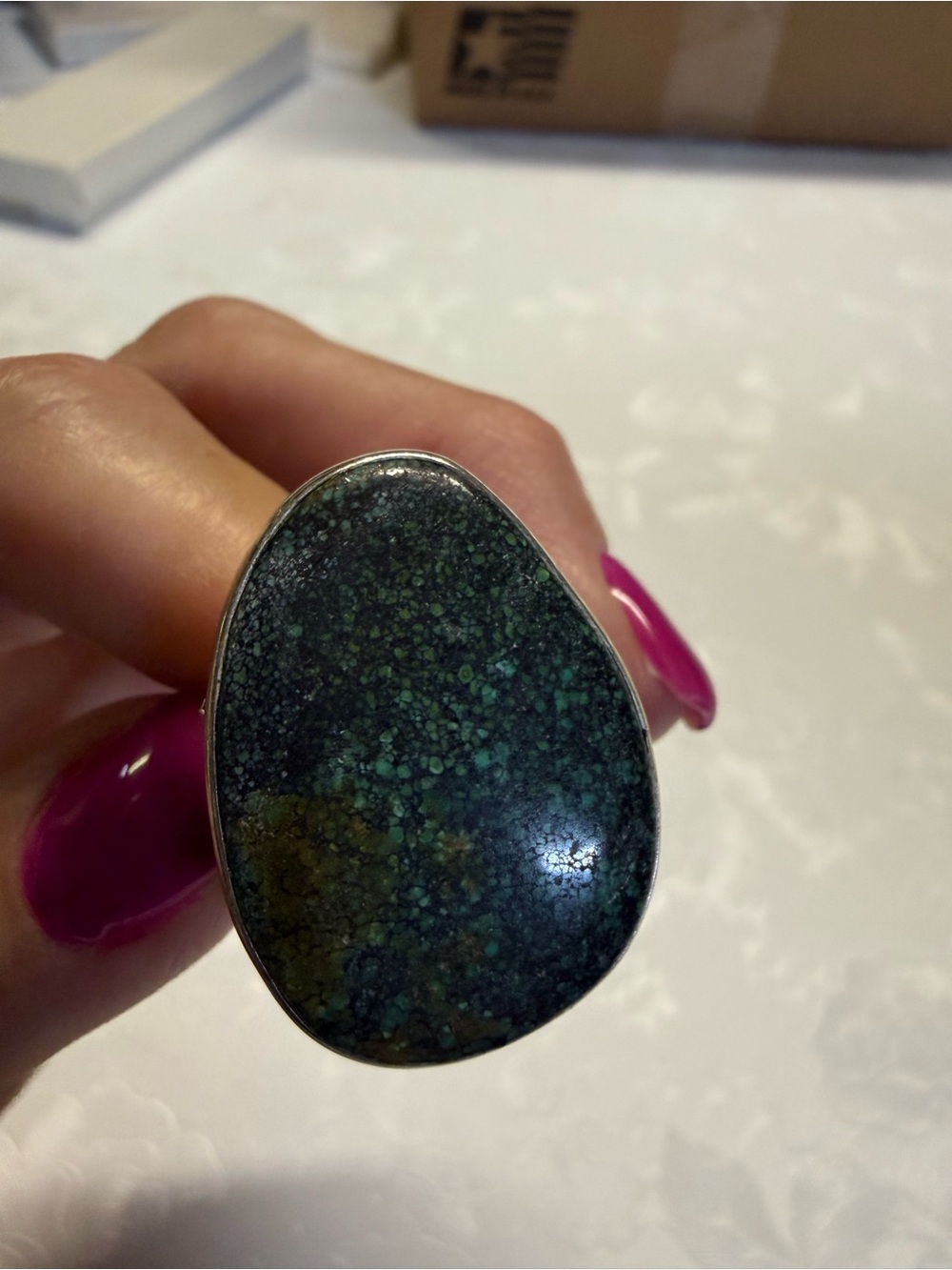 Size 9 Jasper Silver Ring with Ornate Band
